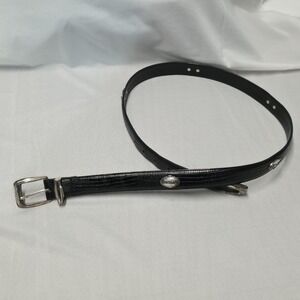 Footjoy Black Leather Belt Metal Tip 1-1/8" Wide Golf Emblems 43 inches long